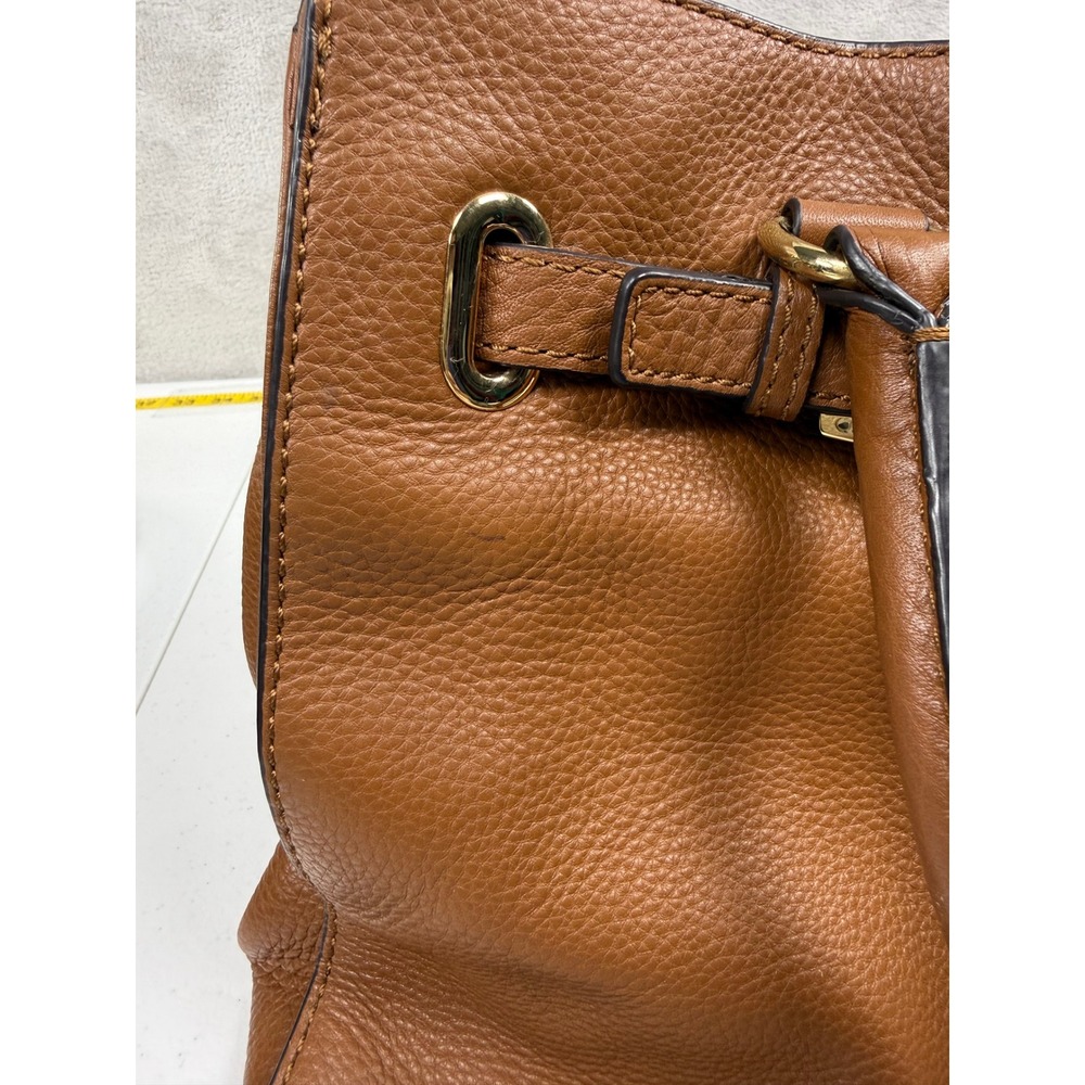 Michael Kors Hamilton Handbag Cognac Brown Pebbled Leather Tote Gold Accents - Picture 12 of 12